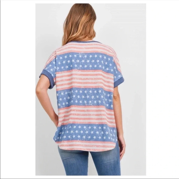 USA Flag Graphic Tee | Red White Blue V-Neck Patriotic 4th of July Top - Picture 4 of 8